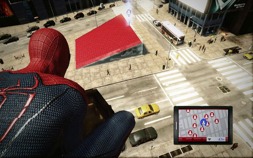 At the marked spot there's a strange glass monument - Costumes list - Spider-Man's costumes - The Amazing Spider-Man - Game Guide and Walkthrough