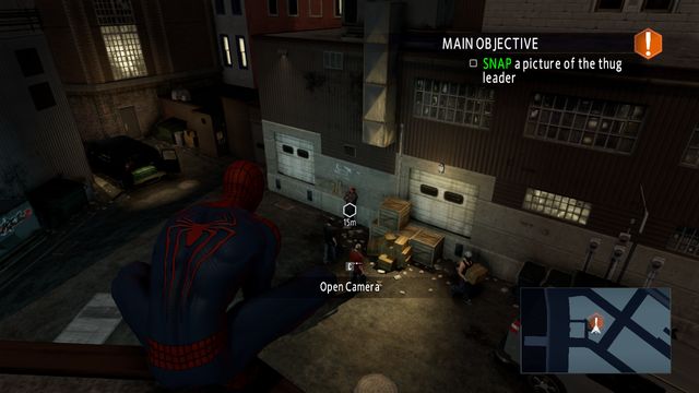 Your target is the guy leaning against the wall - On the trail of a killer! - Walkthrough - The Amazing Spider-Man 2 - Game Guide and Walkthrough