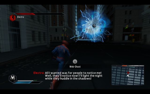 Keep shooting until Electros halo disappears - Power surge! - Walkthrough - The Amazing Spider-Man 2 - Game Guide and Walkthrough