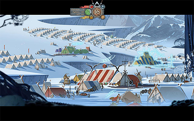 In a camp you can train, rest, develop your characters and talk to them. - Cities and camps - Caravan - The Banner Saga - Game Guide and Walkthrough