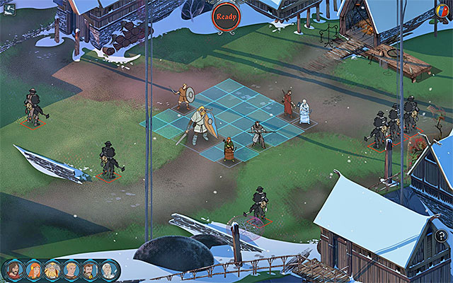 One of sample variations of the battle fought in the village - Skogr - Chapter 2 - The Banner Saga - Game Guide and Walkthrough