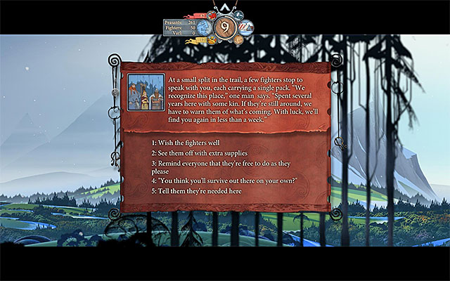 One of last events refers to a group of warriors who want to temporarily leave the caravan - Journey to Frostvellr - Chapter 2 - The Banner Saga - Game Guide and Walkthrough