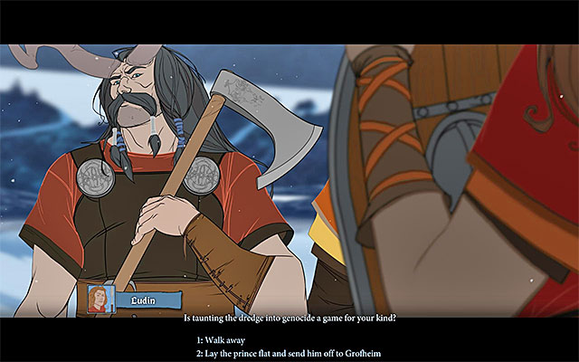 You have to make a decision about fate of prince Ludin - Journey to Ridgehorn - Chapter 3 - The Banner Saga - Game Guide and Walkthrough