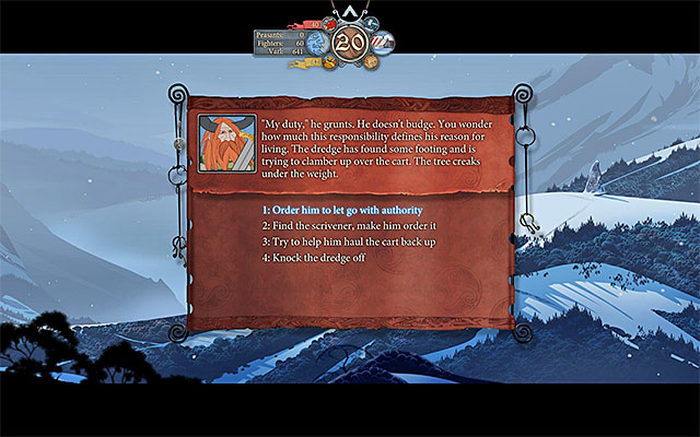 You have to react properly if you want Gunnulf to stay alive - Journey to Ridgehorn - Chapter 3 - The Banner Saga - Game Guide and Walkthrough