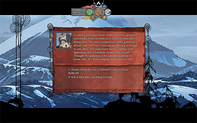 The next event is a conversation between Hakon and prince Ludin, but you do not have to think too much which dialog options you have to choose - Journey to Ridgehorn - Chapter 3 - The Banner Saga - Game Guide and Walkthrough