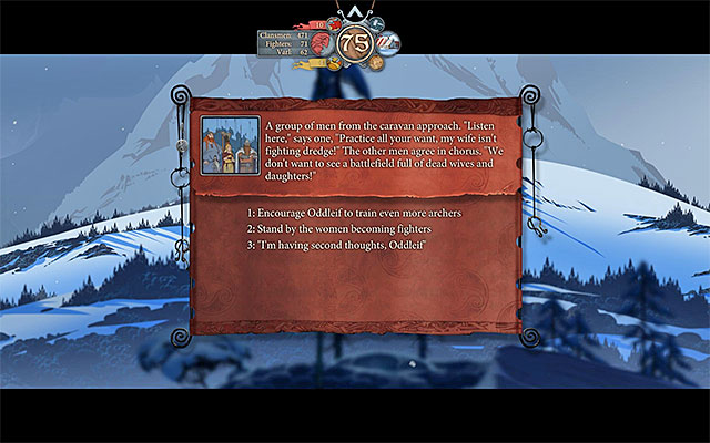Trained warriors will strengthen your caravan - Journey to Grofheim - Chapter 4 - The Banner Saga - Game Guide and Walkthrough