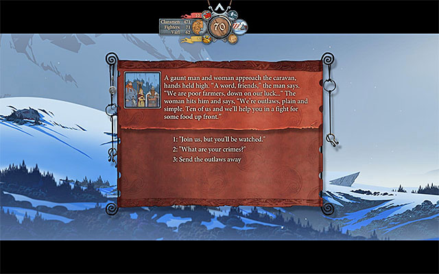 You can let thugs join the caravan or send them off - Journey to Grofheim - Chapter 4 - The Banner Saga - Game Guide and Walkthrough