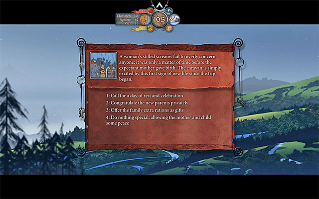 In the event connected with the birth, it is best to chose the variant that guarantees the most renown - Journey to Sigrholm - Chapter 6 - The Banner Saga - Game Guide and Walkthrough