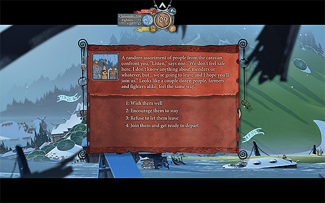 Instead of bidding fare well to the part of some of the people from the caravan, it is better to leave Sigrholm - Sigrholm - Chapter 6 - The Banner Saga - Game Guide and Walkthrough