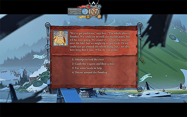 The caravan may reach the main road in several ways - Sigrholm - Chapter 6 - The Banner Saga - Game Guide and Walkthrough