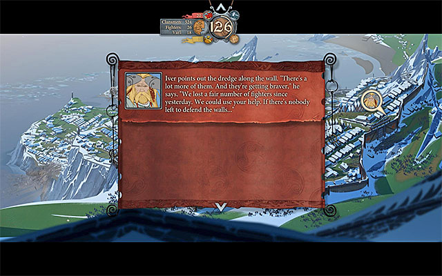 The list of options of behavior, for the second day is similar - Boersgard - the siege - Chapter 7 - The Banner Saga - Game Guide and Walkthrough