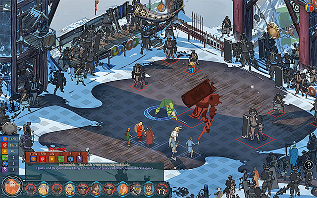 Weaken the boss's armor and then, deprive him of some of his points - Ending 1 - Chapter 7 - The Banner Saga - Game Guide and Walkthrough