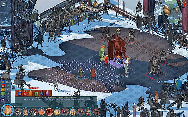 Alette should, at first, stay at the back and not approach the boss too much - Ending 1 - Chapter 7 - The Banner Saga - Game Guide and Walkthrough