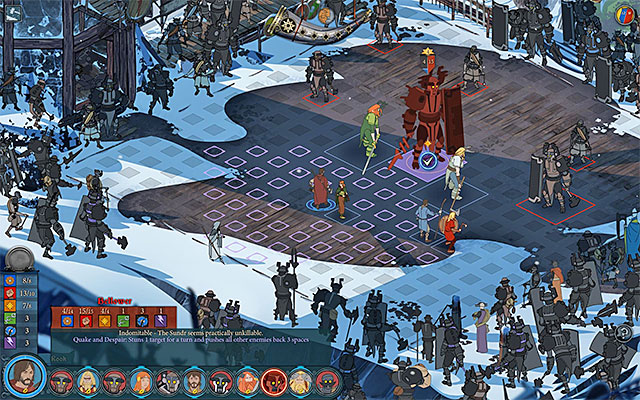 Rook should, at first, stay at the back and not approach the boss too much - Ending 2 - Chapter 7 - The Banner Saga - Game Guide and Walkthrough