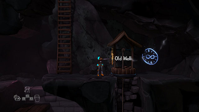 Use the crank on the second Old Well to destroy it and cause a Bucket to appear by the ladder on the left - The Gift Shop - The Cave (generally accessible locations) - The Cave - Game Guide and Walkthrough
