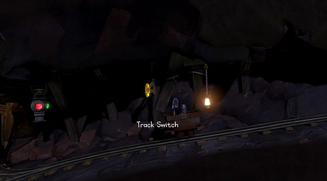 While in the car, use the shovel on the Track Switch - The Mine - The Cave (generally accessible locations) - The Cave - Game Guide and Walkthrough