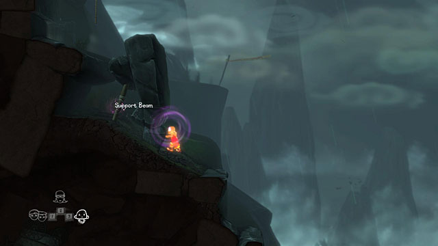 Use the monk's special skill on the Support Beam holding the large rock and you will be able to move further to the left - The Monk - Locations for specific characters - The Cave - Game Guide and Walkthrough