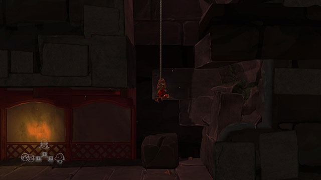 Go lower and push the stone block to the right so that you can jump to the rope - The Monk - Locations for specific characters - The Cave - Game Guide and Walkthrough