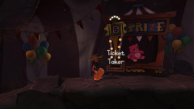 Approach the Ticket Taker with the bear inside and give it one ticket - The Hillbilly - Locations for specific characters - The Cave - Game Guide and Walkthrough