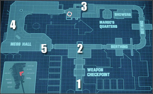 Map legend: 1 - starting area - Assault on Dark Athena - Red Alert - Assault on Dark Athena - The Chronicles of Riddick: Assault on Dark Athena - Game Guide and Walkthrough