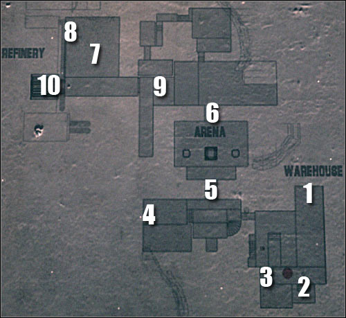 Map legend: 1 - starting area - Assault on Dark Athena - Old Town - part 1 - Assault on Dark Athena - The Chronicles of Riddick: Assault on Dark Athena - Game Guide and Walkthrough