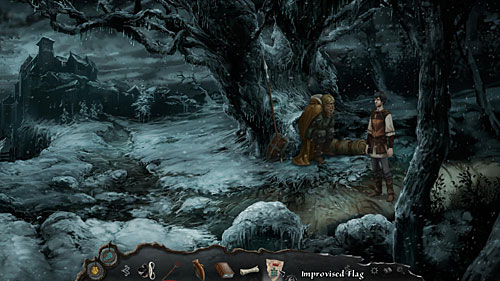 Go to the knight Wrathling, who sits under the tree and ask him for pennant - To the King! - The Dark Eye - Chains of Satinav - Game Guide and Walkthrough