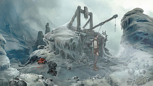 Use the Flintstone and tinder on the mechanism to melt the ice - The Harp - The Dark Eye - Chains of Satinav - Game Guide and Walkthrough