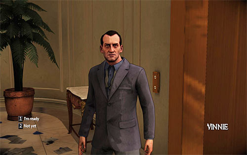 Same as previous scenes in the mansion, you have to go to Vinnie standing next to the elevator and confirm that you want to leave this location (the 1 key) - End Of An Era - Walkthrough - The Darkness II - Game Guide and Walkthrough