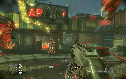 After elimination of visible opponents jump down and quickly move away from the entrance to the building occupied by them, because new enemies will come running from the building and there will be opponent with a whip plus a thug with a shield among them - Fun and Games - p. 3 - Walkthrough - The Darkness II - Game Guide and Walkthrough