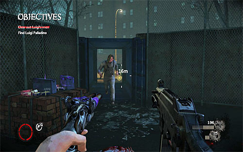 Watch out for enemies, who will come running from the left container, after reaching the basketball yard (screen above) - Vendettas campaign - hints - p. 1 - Vendettas - The Darkness II - Game Guide and Walkthrough