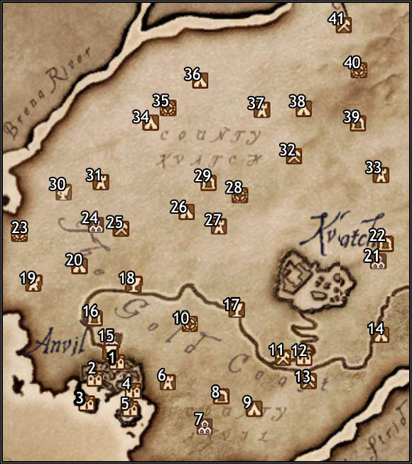 1 - Anvil Main Gate - Map Segment #1 - Province of Cyrodiil - The Elder Scrolls IV: Oblivion - Game Guide and Walkthrough