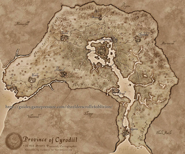 Oblivion World Map - Detailed map of Cyrodiil - Province of Cyrodiil - The Elder Scrolls IV: Oblivion - Game Guide and Walkthrough