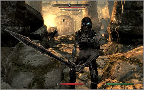 After reaching a snow-covered bridge, defeat a single Draugr and consider jumping down for a locked chest - Heading to Bleak Falls Barrow - Bleak Falls Barrow - The Elder Scrolls V: Skyrim - Game Guide and Walkthrough