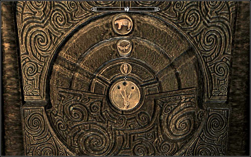 The idea here is interacting with the three circles and the key to solving it is understanding the hint found in Arvel's Journal which can be read from the inventory - Heading to Bleak Falls Barrow - Bleak Falls Barrow - The Elder Scrolls V: Skyrim - Game Guide and Walkthrough