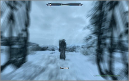 Approach the spot where Wulfgar will present you the effects of the newly gained Shout, letting you quickly rush a dozen meters in a straight line - Greybeards training - The Way of the Voice - The Elder Scrolls V: Skyrim - Game Guide and Walkthrough