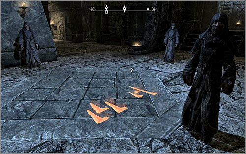 Follow Arngeir and after reaching the main room of the monastery, wait for a sign to appear on the floor (screen above) - Retrieving the Horn and giving it to the Greybeards - The Horn of Jurgen Windcaller - The Elder Scrolls V: Skyrim - Game Guide and Walkthrough