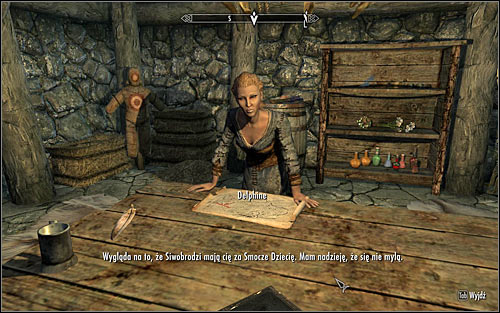 Approach the table beside which Delphine is sitting and initiate a conversation with her (screen above) - Meeting with Delphine - A Blade in the Dark - The Elder Scrolls V: Skyrim - Game Guide and Walkthrough