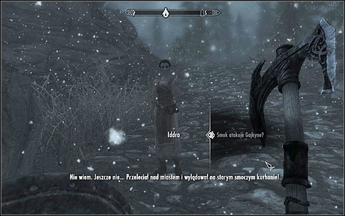 Regardless of whether you reached Kynesgrove with Delphine or met her there, you will have to talk with Iddra (screen above), who will tell you that the Dragon has appeared beside the nearby burial site - Heading to dragon burial site - A Blade in the Dark - The Elder Scrolls V: Skyrim - Game Guide and Walkthrough