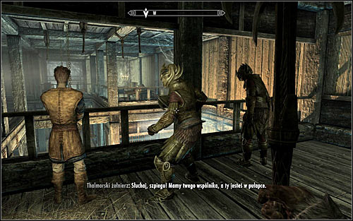 Regardless of how you learned of Esbern and how Thalmor wants to track him down, two Thalmor Soldier who in the meantime have exposed and imprisoned Malborn will appear on the eastern balcony - Getting out of the embassy - Diplomatic Immunity - The Elder Scrolls V: Skyrim - Game Guide and Walkthrough
