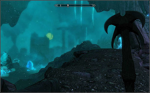 I'd suggest heading towards the green sphere in the distance (screen above), so at first west and afterwards south-west - Obtaining the Elder Scroll - Elder Knowledge - The Elder Scrolls V: Skyrim - Game Guide and Walkthrough