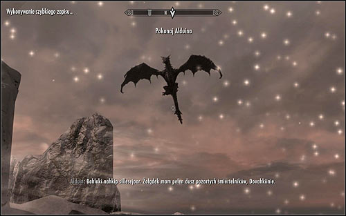After the cutscene end, you should note that in the meantime, Alduin has reached The Throat of the World (screen above) - Battle with Alduin - Alduin's Bane - The Elder Scrolls V: Skyrim - Game Guide and Walkthrough