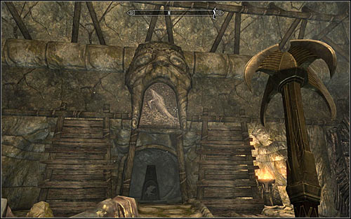 Go up the stairs onto the upper level and temporarily ignore the lever - Reaching the portal - The World-Eater's Eyrie - The Elder Scrolls V: Skyrim - Game Guide and Walkthrough