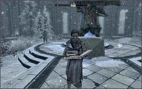 You should find Mirabelle Ervine on the main square of College of Winterhold (screen above) - First Lessons - College of Winterhold quests - The Elder Scrolls V: Skyrim - Game Guide and Walkthrough