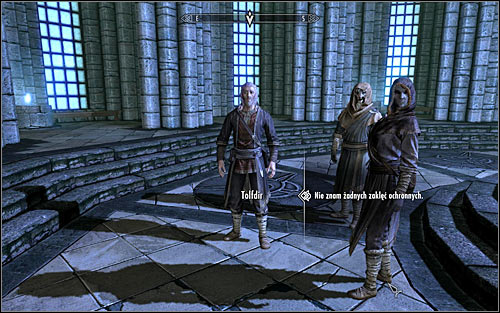Tolfdir will soon inform the gathered students that the first test will concern using protective spells - First Lessons - College of Winterhold quests - The Elder Scrolls V: Skyrim - Game Guide and Walkthrough