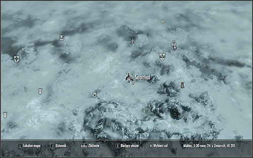 Leave the College of Winterhold and open the world map to establish that the Saarthal ruins, in which the mages organized the excavations is located in the mountains south-west from here (screen above) - Under Saarthal - p. 1 - College of Winterhold quests - The Elder Scrolls V: Skyrim - Game Guide and Walkthrough