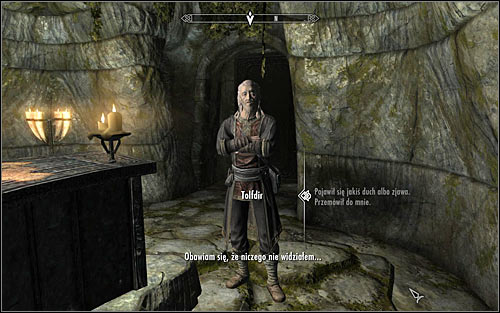 Tolfdir should approach you and start the conversation himself, though his first question will be quite general as he hasn't witnessed any vision himself - Under Saarthal - p. 1 - College of Winterhold quests - The Elder Scrolls V: Skyrim - Game Guide and Walkthrough