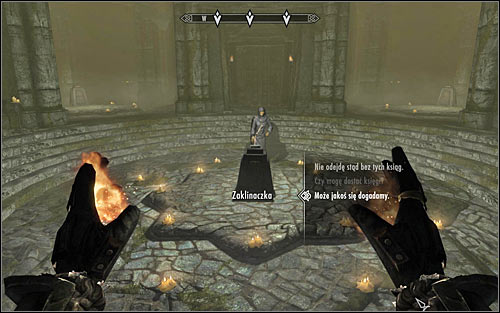 After reaching the destination, a conversation with The Caller, who's rather unhappy with you killing all of her Mages, will automatically start - Hitting the Books - p. 2 - College of Winterhold quests - The Elder Scrolls V: Skyrim - Game Guide and Walkthrough