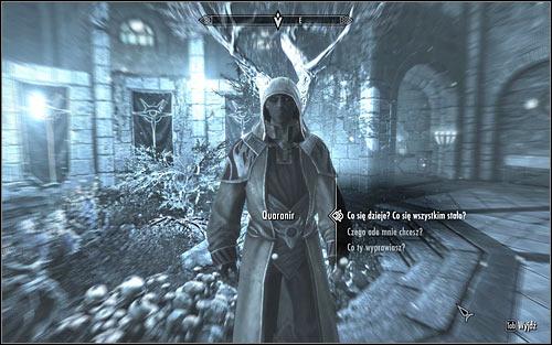 Head to the middle part of the Arch-Mage Quarters and don't get surprised by the strange graphic filter, symbolizing time stop - Good Intentions - College of Winterhold quests - The Elder Scrolls V: Skyrim - Game Guide and Walkthrough