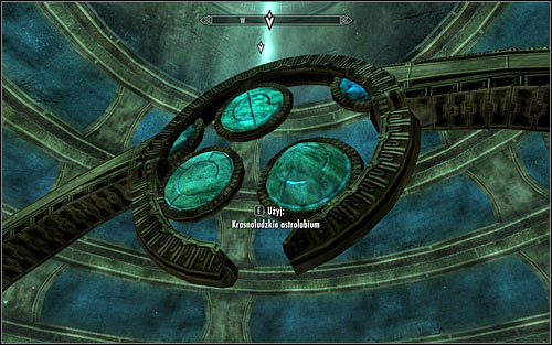 Approach the middle part of the Oculory, look up and interact with the astrolabe (screen above) to mount the Crystal - Revealing the Unseen - p. 2 - College of Winterhold quests - The Elder Scrolls V: Skyrim - Game Guide and Walkthrough