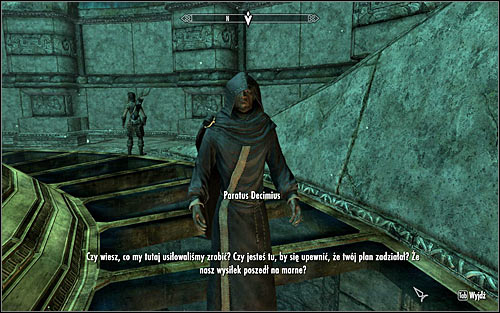 Go down and approach Paratus (screen above), who will be mad that he didn't get a satisfying result and will blame you for it, stating that the disturbance has its origin at the College - Revealing the Unseen - p. 3 - College of Winterhold quests - The Elder Scrolls V: Skyrim - Game Guide and Walkthrough